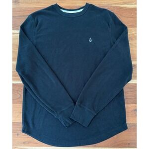 Volcom Mens XL Dark Heather Black Waffle Knit Thermal Long Sleeve Shirt Stone